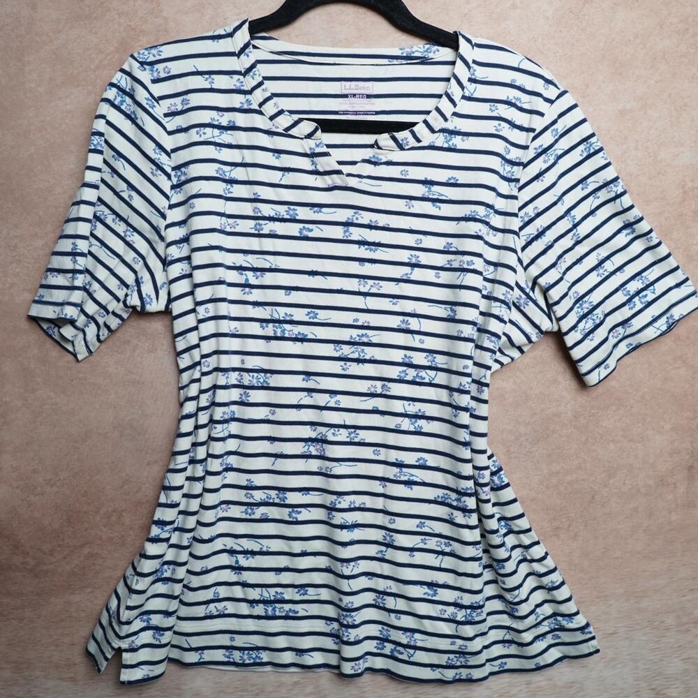 L.L.Bean Floral Stripe Tee XL Supima Cotton